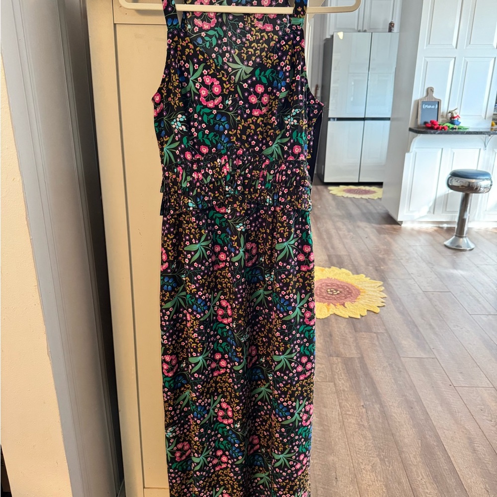 Lark & Ro Black Floral Maxi Dress with Pink & Green Accents